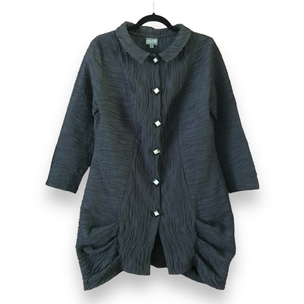 Niche Nilgn Derman Riverbend Textured Gray Long Jacket Lagenlook Size Small